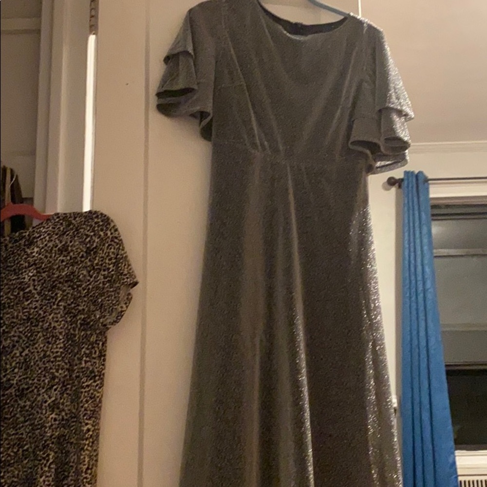 Silver dress , glittery , sparkly